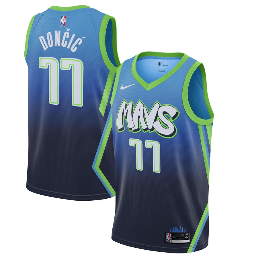 Men's Dallas Mavericks #77 Luka Doncic Blue NBA City Edition Stitched Jersey